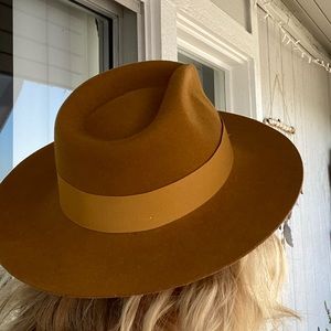 100% Wool Tan Camel Firm Wide Brim Rancher Hat